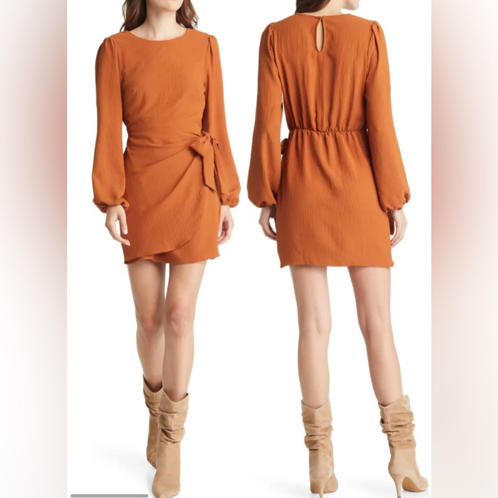 FLORET STUDIOS Long Sleeve Wrap Minidress